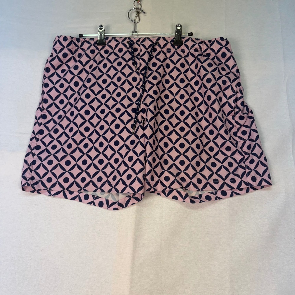 Sea State Mens Swim Trunks Pink Navy Geometric Print Drawstring Mesh Size M